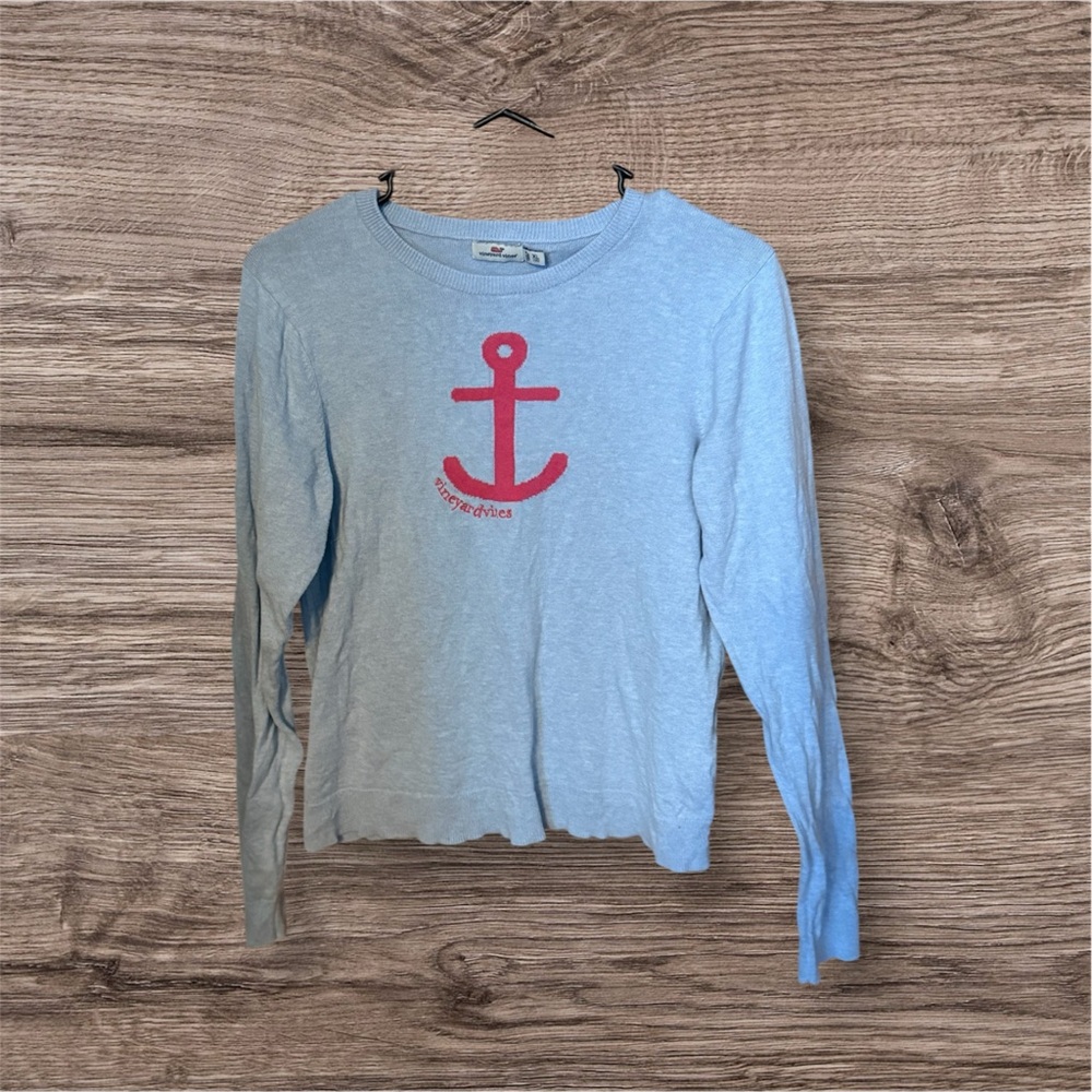 Vineyard Vines Light Blue Kids Sweater with Pink Anchor